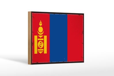 Holzschild Flagge Mongolei 18x12 cm Retro Flag of Mongolia Deko Schild