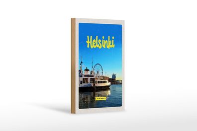 Holzschild Reise 12x18 cm Helsinki Finnland Schiff Riesenrad Schild