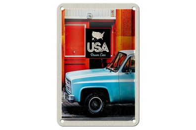Blechschild Reise 12x18 cm USA Oldtimer Dram Cars blau Amerika Schild