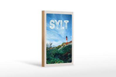 Holzschild Reise 12x18 cm Sylt Insel Deutschland Leuchtturm Schild