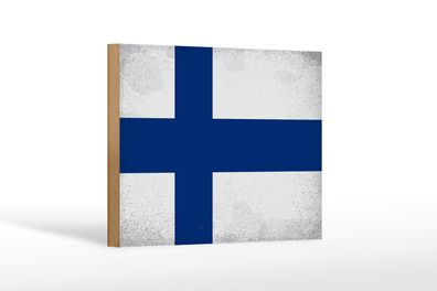 Holzschild Flagge Finnland 18x12cm Flag of Finland Vintage Deko Schild