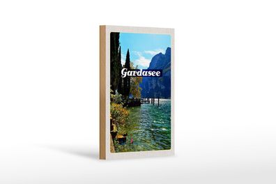 Holzschild Reise 12x18 cm Gardasee Italien Natur Sonne Deko Schild
