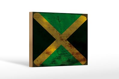 Holzschild Flagge Jamaika 18x12 cm Flag of Jamaica Rost Deko Schild