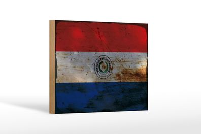 Holzschild Flagge Paraguay 18x12 cm Flag of Paraguay Rost Deko Schild