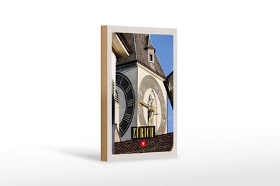 Holzschild Reise 12x18 cm Zürich Kirchenuhr Gold Architektur Schild