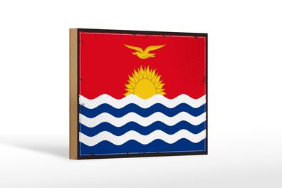 Holzschild Flagge Kiribatis 18x12cm Retro Flag of Kiribati Deko Schild