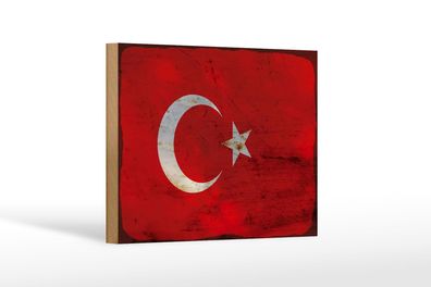 Holzschild Flagge Türkei 18x12 cm Flag of Turkey Rost Deko Schild