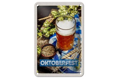Blechschild Reise 12x18 cm Oktoberfest Bier Glas Weizen Holz Schild