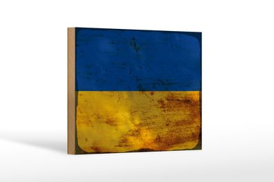 Holzschild Flagge Ukraine 18x12 cm Flag of Ukraine Rost Deko Schild