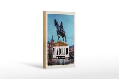 Holzschild Reise 12x18 cm Madrid Spanien Panorama Deko Schild
