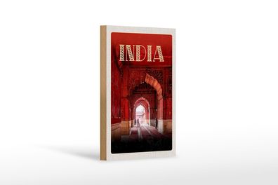 Holzschild Reise 12x18 cm Indien Inner Moschee rot beten Islam Schild