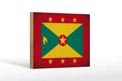 Holzschild Flagge Grenada 18x12 cm Flag of Grenada Vintage Deko Schild