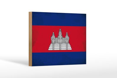 Holzschild Flagge Kambodscha 18x12cm Flag Cambodia Vintage Deko Schild