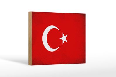 Holzschild Flagge Türkei 18x12 cm Flag of Turkey Vintage Deko Schild