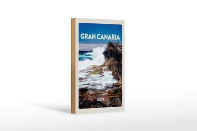 Holzschild Reise 12x18 cm Gran Canaria Spain Meer Berge Deko Schild