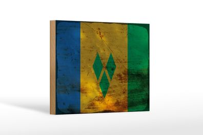 Holzschild Flagge Saint Vincent Grenadinen 18x12 cm Rost Deko Schild
