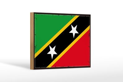 Holzschild Flagge St. Kitts und Nevis 18x12 cm Retro Flag Deko Schild