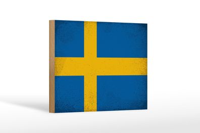 Holzschild Flagge Schweden 18x12 cm Flag of Sweden Vintage Deko Schild