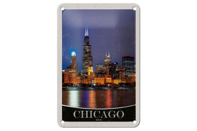Blechschild Reise 12x18 cm Chicago USA Amerika Abend am Meer Schild