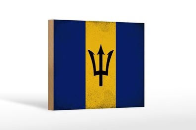 Holzschild Flagge Barbados 18x12cm Flag of Barbados Vintage Dekoschild