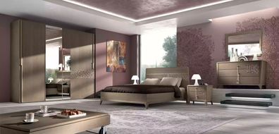 Schlafzimmer Bett 2x Nachttisch Design 6tlg. Komplett Set braun 6tlg