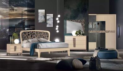 Schlafzimmer Set Bett 2x Nachttische Kleiderschrank Design Luxus neu 6tlg
