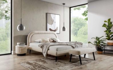 Schlafzimmer Set Weiß Bett Elegantes 2x Nachttische Luxus Hocker Modern 4tlg.