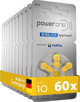 Power one Hörgerätebatterien Größe 10 Wireless Approved PR70 1,45 Volt 60er Pack