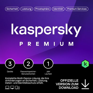 Kaspersky Premium Total Security 2024 | 3 Gerät | 1 Jahr | Anti-Phishing und Firewal