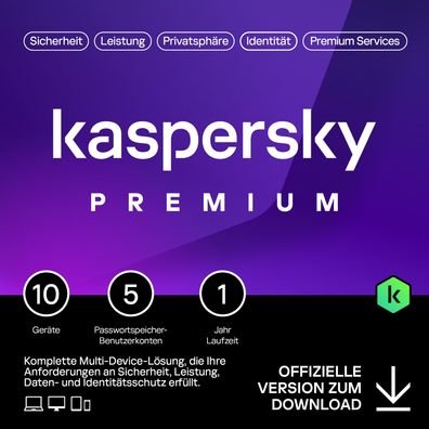 Kaspersky Premium Total Security 2024 | 10 Gerät | 1 Jahr | Anti-Phishing und Firewal