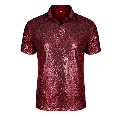 Herren Poloshirt Glitter Fetisch Hemd atmungsaktiv T-shirt Disco Nachtclub Tops S-2XL