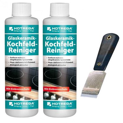 Hotrega Glaskeramik Kochfeld Reiniger Herdreiniger 2x250ml mit Kochfeldschaber