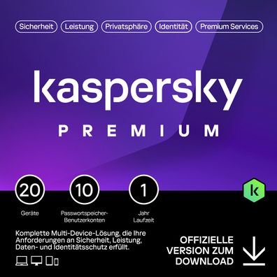 Kaspersky Premium Total Security 2024 | 20 Gerät | 1 Jahr | Anti-Phishing und Firewal