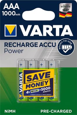 VARTA Recharge ACCU Power AAA 1000mAh Blister 4