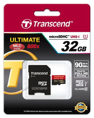 Transcend 32GB microSDHC Class 10 UHS-I + SD-Adapter