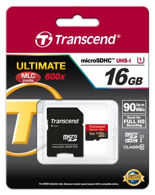 Transcend 16GB microSDHC Class 10 UHS-I + SD-Adapter