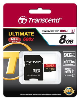 Transcend 8GB microSDHC Class 10 UHS-I + SD-Adapter
