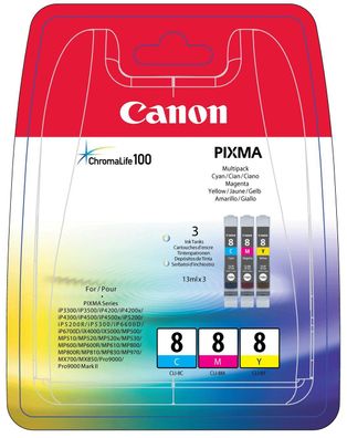 Canon Tintenpatrone CLI-8 Multipack (C/ M/ Y) (ca. 3x420 Seiten)