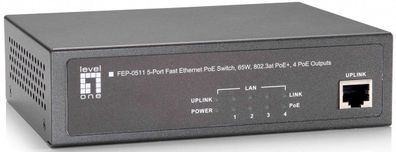 LevelOne FEP-0511 5 Port PoE Switch, 65W, 802.3at PoE+
