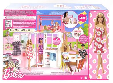 Mattel Barbie HCD48 Puppenhaus Spielset mit Puppe & Haus Ferienhaus Spielzeug