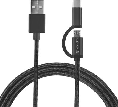 4smarts Micro-USB und USB-C Kabel ComboCord 1m, Textil Schwarz