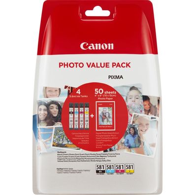 Canon Tintenpatrone CLI-581 Multipack (C/ M/ Y/ BK) + Fotopapier