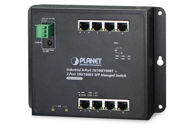 PLANET Industrial 8x GE T + 2x GE X SFP Wall-m. Managed Switch