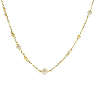 trendor Schmuck Halskette für Damen 925 Silber Goldplattiert mit Süßwasserperlen 513