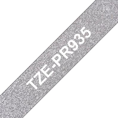 Premium Schriftband TZe-PR935 (lam.) Weiß auf Silber 12mm