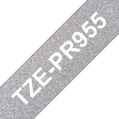 Premium Schriftband TZe-PR955 (lam.) Weiß auf Silber 24mm