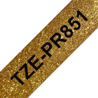 Premium Schriftband TZe-PR851 (lam.) Schwarz auf Gold 24mm