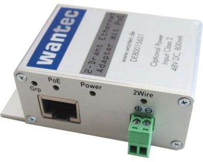 wantec 2wIP slim 2-Draht Ethernet Adapter m. PoE / Schraubklemme