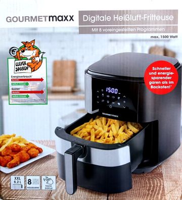 Gourmetmaxx XL Heißluft-Fritteuse Digital 6,2l schwarz Backofen 1500W NEU