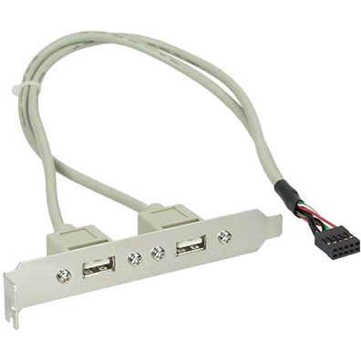 InLine® Slotblech USB 2.0, 2x USB Buchse auf 1x 10pol Pfostenverbinder, 35cm